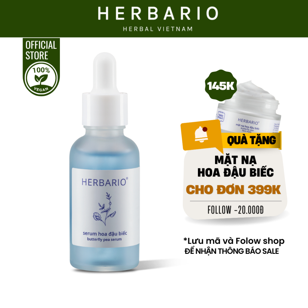 Serum hoa đậu biếc Herbario 30ml tinh chất dưỡng da ngăn ngừa lão hoá - Herbario Thuần Chay