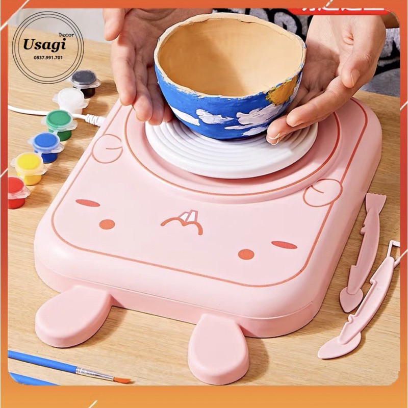 MÁY NẶN GỐM THỦ CÔNG CHO BÉ/MÁY LÀM GỐM MINI BẰNG ĐIỆN XOAY KHÔNG CẦN NUNG