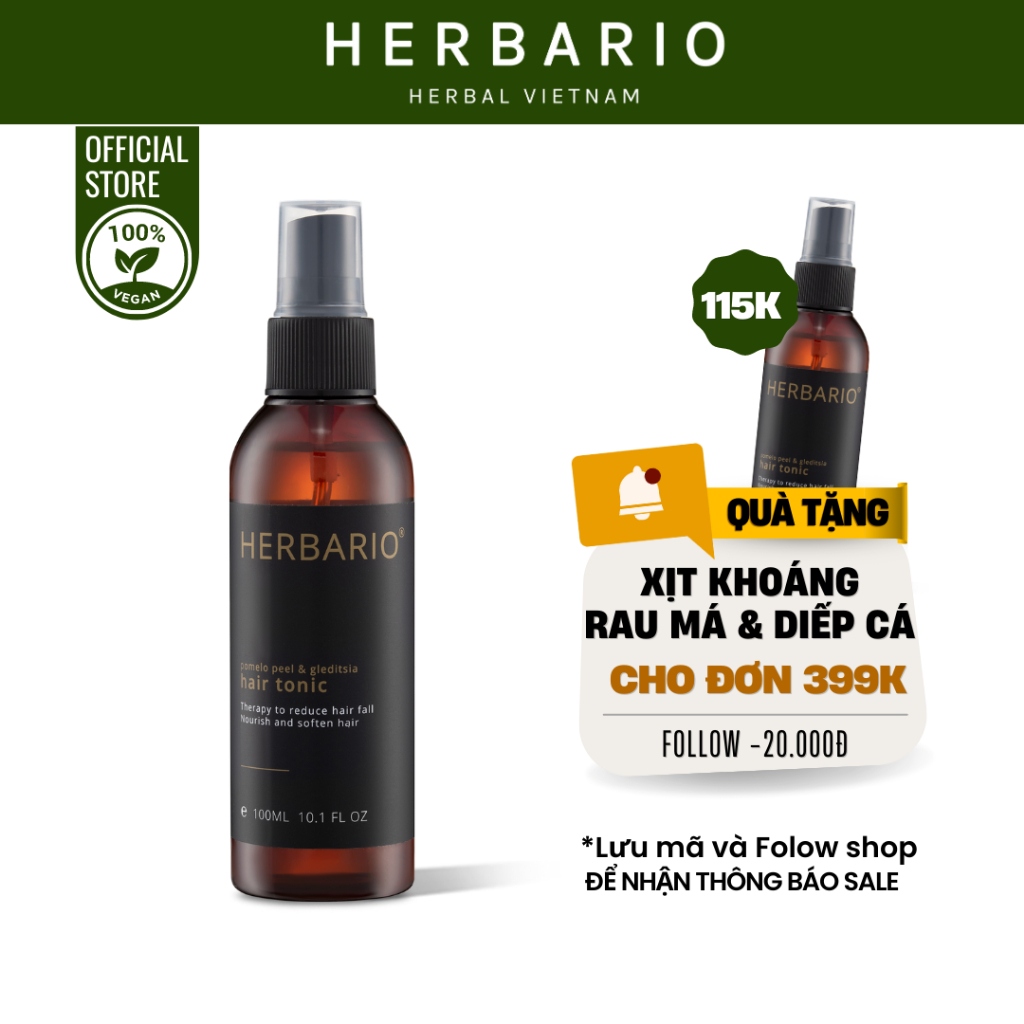 Tinh dầu vỏ bưởi và bồ kết Herbario 100ml giúp kích thích mọc tóc, giảm rụng tóc - Herbario Thuần Chay