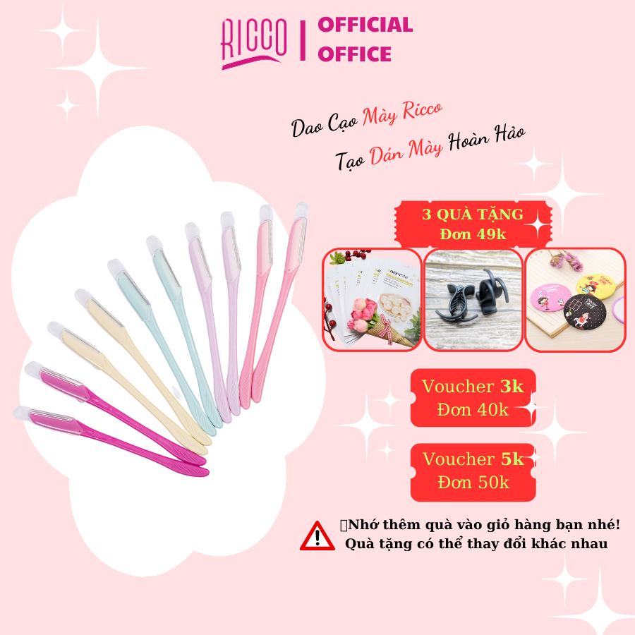 Dao Cạo Lông Mày Chính Hãng Xuất Nhật Thép Không Gỉ Có Lớp Bảo Vệ An Toàn Ricco ( Combo 5 Dao )