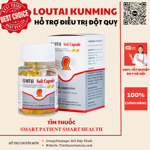 Loutai 100Mg giảm đột quỵ, rối loạn tiền đình, đau đầu hộp 30 viên nang mềm