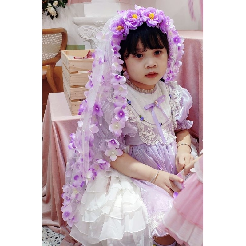 Lúp cô dâu đính hoa siêu xinh cho bé
