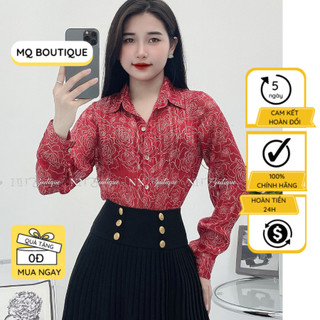 Áo sơ mi dài tay voan tơ mềm hoa nổi dáng cơ bản màu đen be đỏ thiết kế cao cấp, áo sơ mi thiết kế MQ Boutique