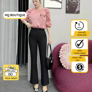 Quần ống loe nữ dài thiết kế công sở MQ Boutique lưng cạp cao hai cúc vải sạn cao cấp suông loe culottes màu đen