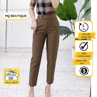 Quần baggy nữ dài thiết kế công sở MQ Boutique cạp kiểu 2 khuy móc vải sạn cao cấp màu đen nâu thiết kế MQ Boutique