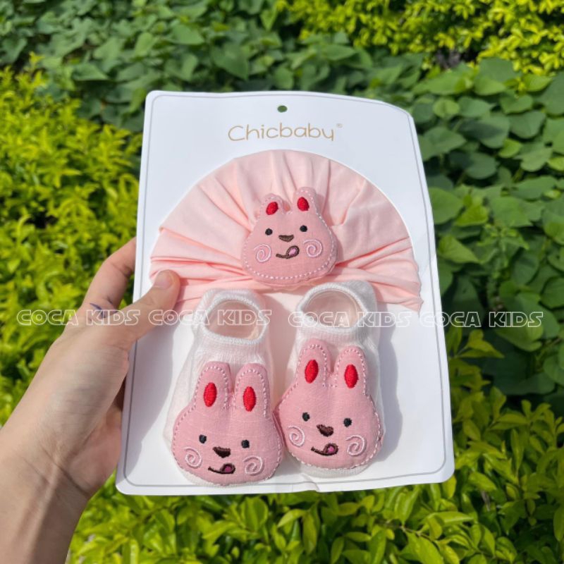 Set mũ tuban kèm tất siêu dễ thương cho bé