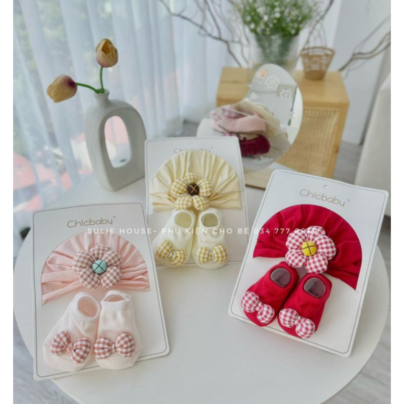 Set mũ tuban kèm tất siêu dễ thương cho bé