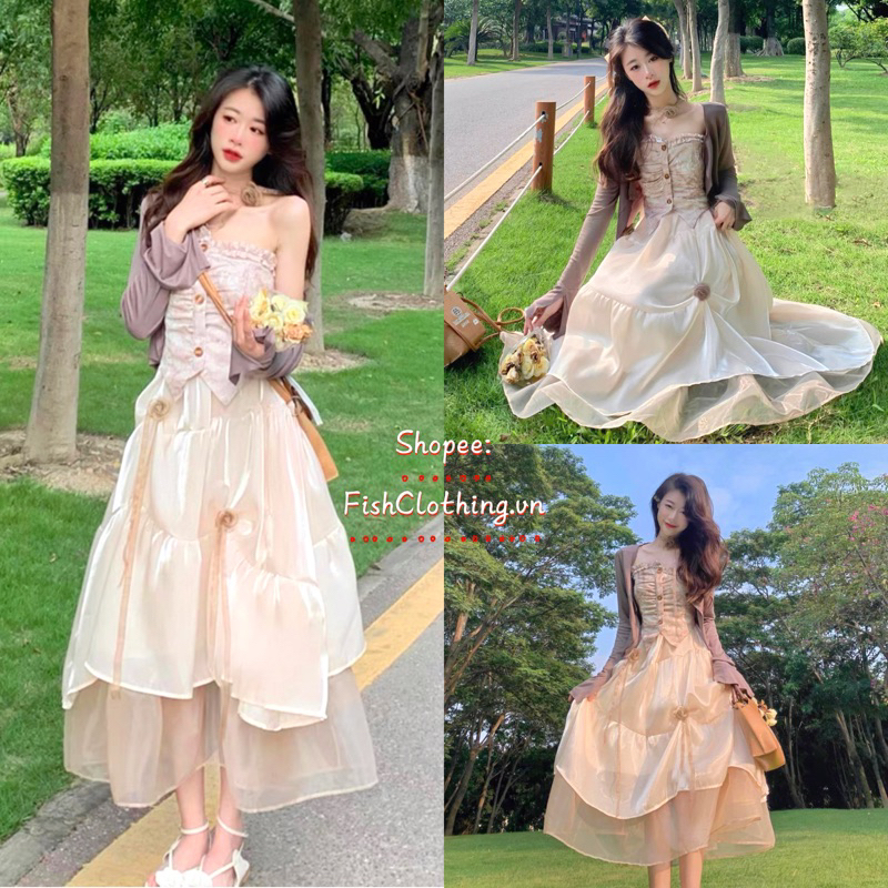 SẴN HÀNG♥️Đầm Cúp Ngực Công Chúa 𝓐𝓶𝓪𝓷𝓽 𝓓𝓻𝓮𝓼𝓼 RETRO Hoa Hồng Kiểu Pháp/ Váy Tiểu Thư Vintage Xoè Tầng Voan Tơ Bồng Bềnh