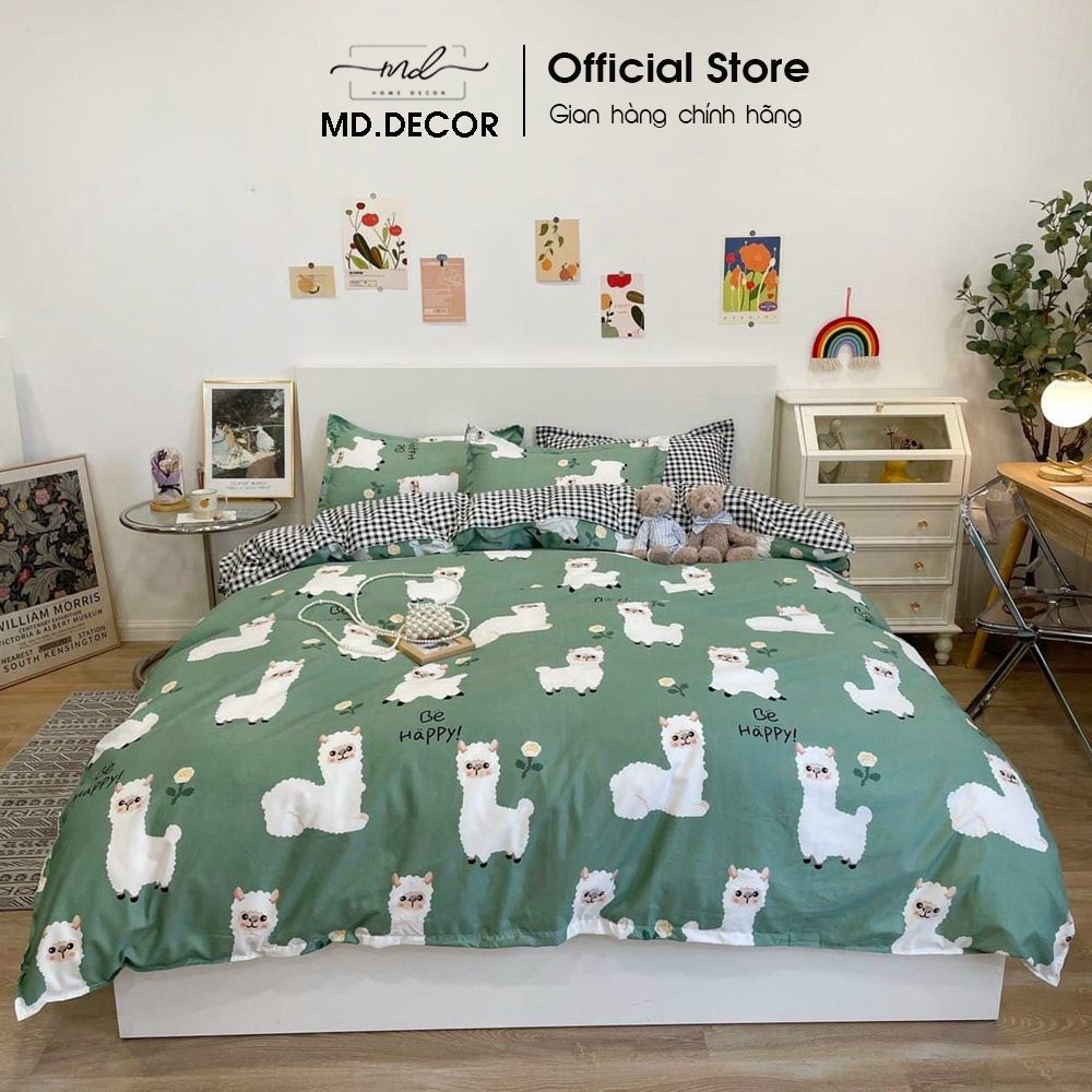Bộ chăn ga gối cotton poly MD.Decor - Bedding nhập khẩu họa tiết 3D dễ thương mềm mát nhiều kích thước nệm M2/M4/M6/M8