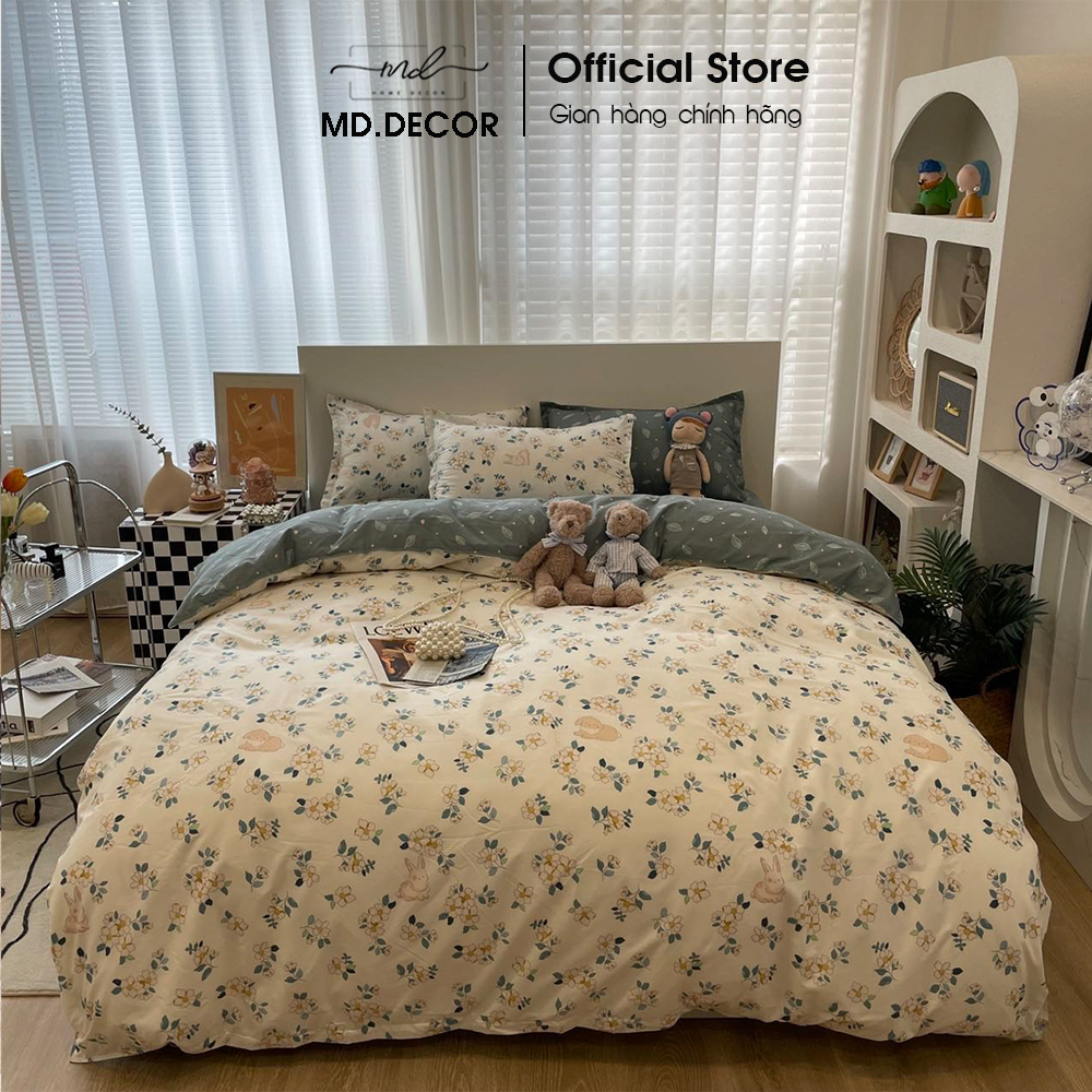 Bộ chăn ga gối cotton poly MD.Decor - Bedding nhập khẩu họa tiết 3D dễ thương mềm mát nhiều kích thước nệm M2/M4/M6/M8