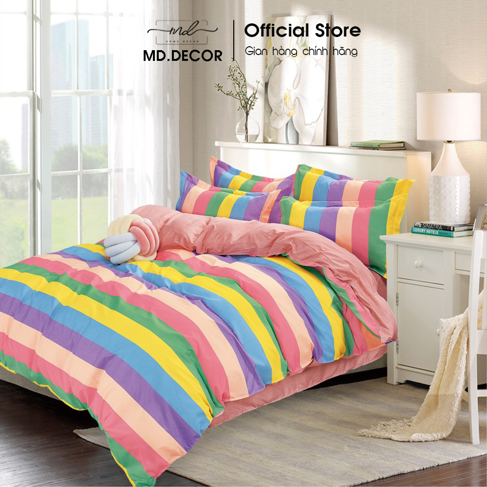 Bộ chăn ga gối cotton poly MD.Decor - Bedding nhập khẩu họa tiết 3D dễ thương mềm mát nhiều kích thước nệm M2/M4/M6/M8
