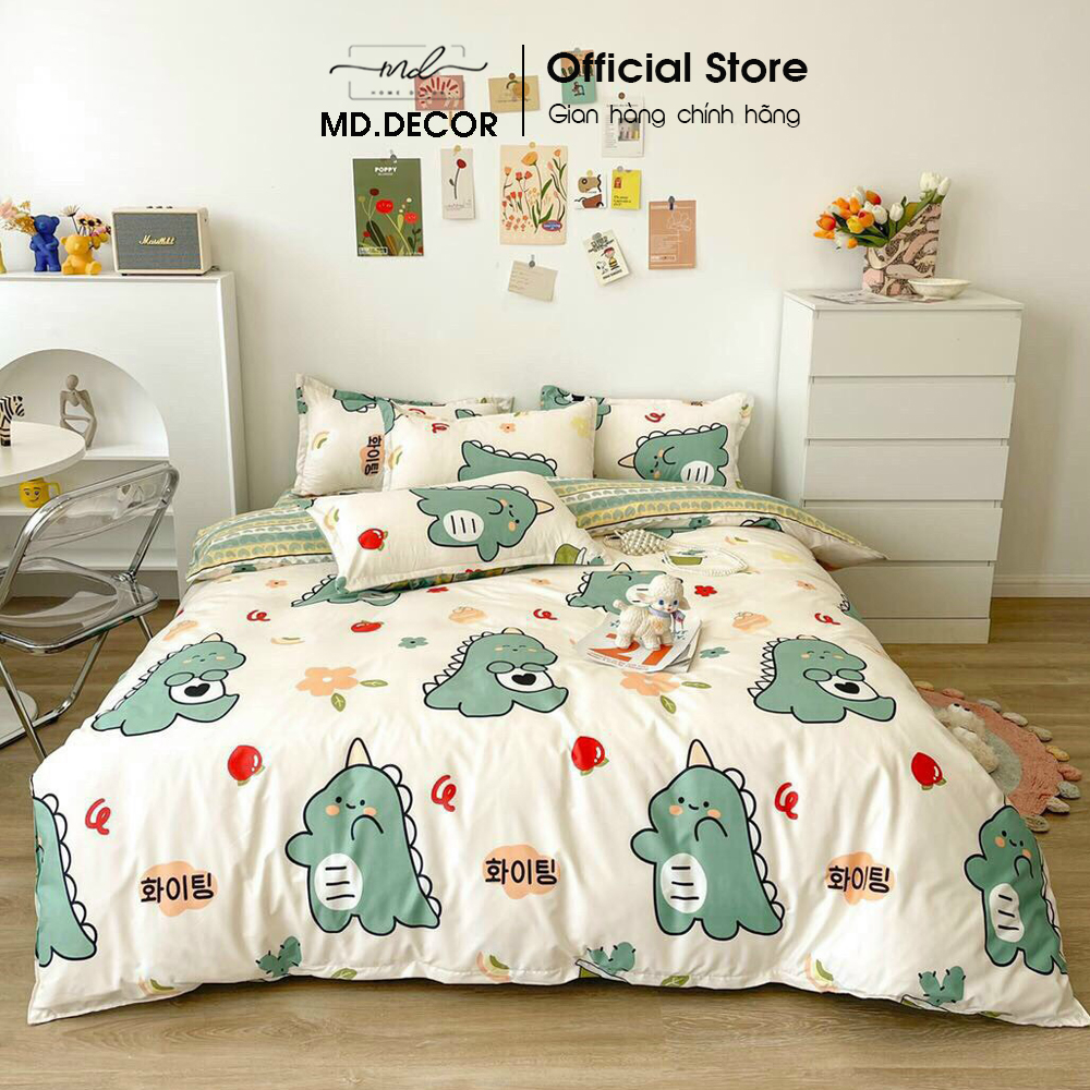 Bộ chăn ga gối cotton poly MD.Decor - Bedding nhập khẩu họa tiết 3D dễ thương mềm mát nhiều kích thước nệm M2/M4/M6/M8