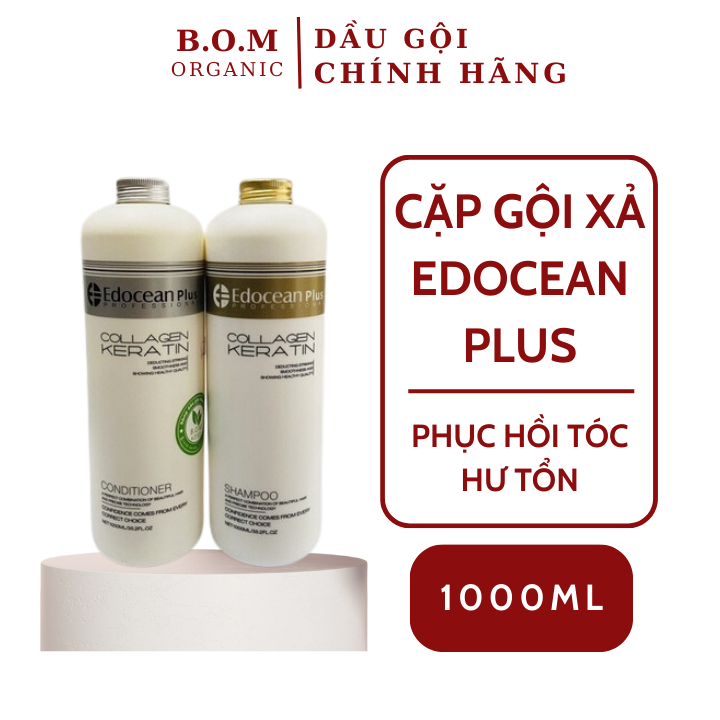 Dầu Gội Xả - Bộ Dầu Gội Edocean Plus Keratin Collagen Giúp Tóc Siêu Mượt Phục Hồi Chống Gãy Rụng 1000ml*2