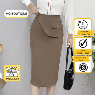Chân váy bút chì dáng cơ bản trang trí vạt nắp túi vải cao cấp nâu và đen công sở nữ váy thiết kế MQ BOUTIQUE