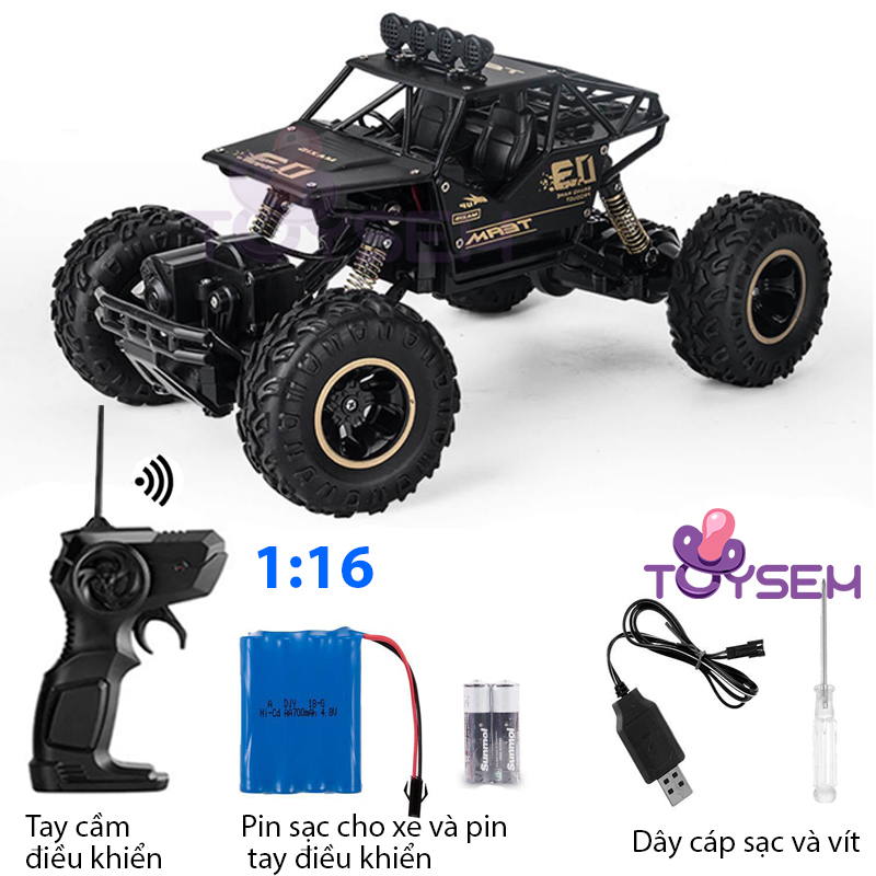 Đồ chơi xe điều khiển từ xa vượt địa hình 4 kênh 1:16 với pin sạc Li-ion 2000 mAh  - Quà tặng sinh nhật cho bé