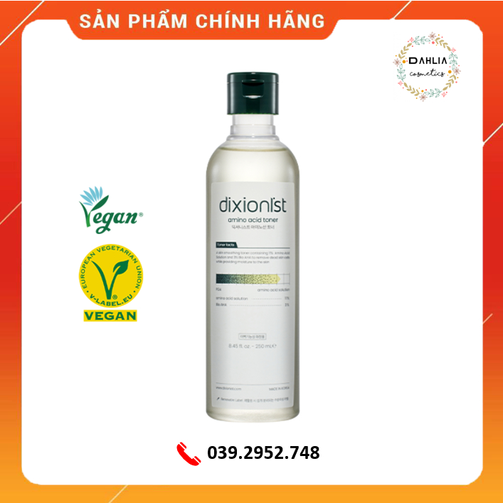 Toner thuần chay cấp nước và làm dịu da DIXIONIST Amino Acid Toner 250ml