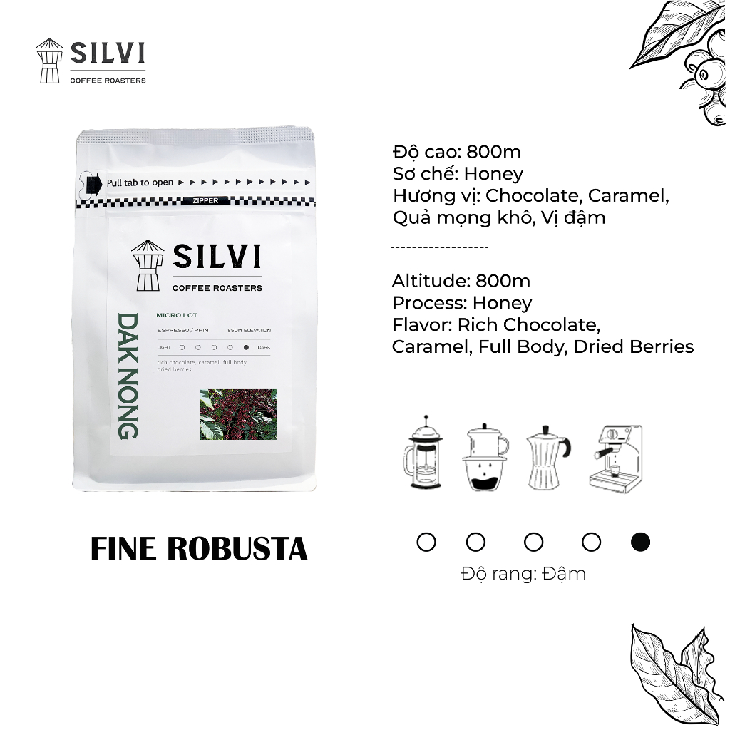 Cà phê Espresso Pha Máy Dak Nong Fine Robusta - Silvi Specialty Coffee