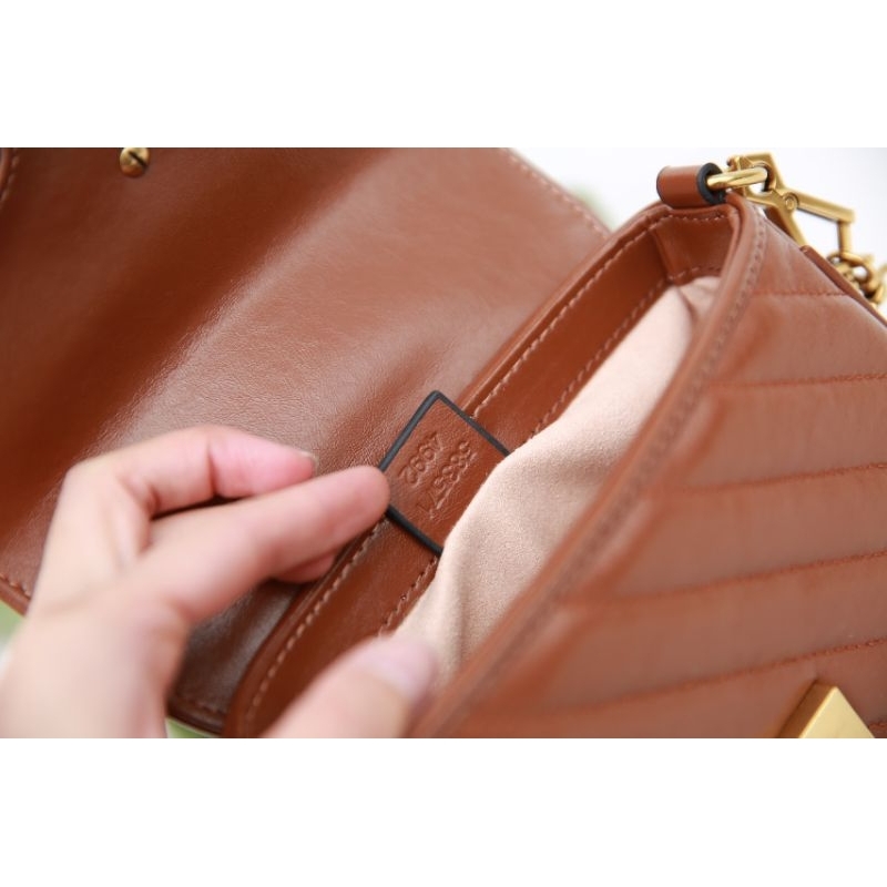 Túi xách nữ MM top brown sz21cm da bò kèm quai đeo siêu xịn