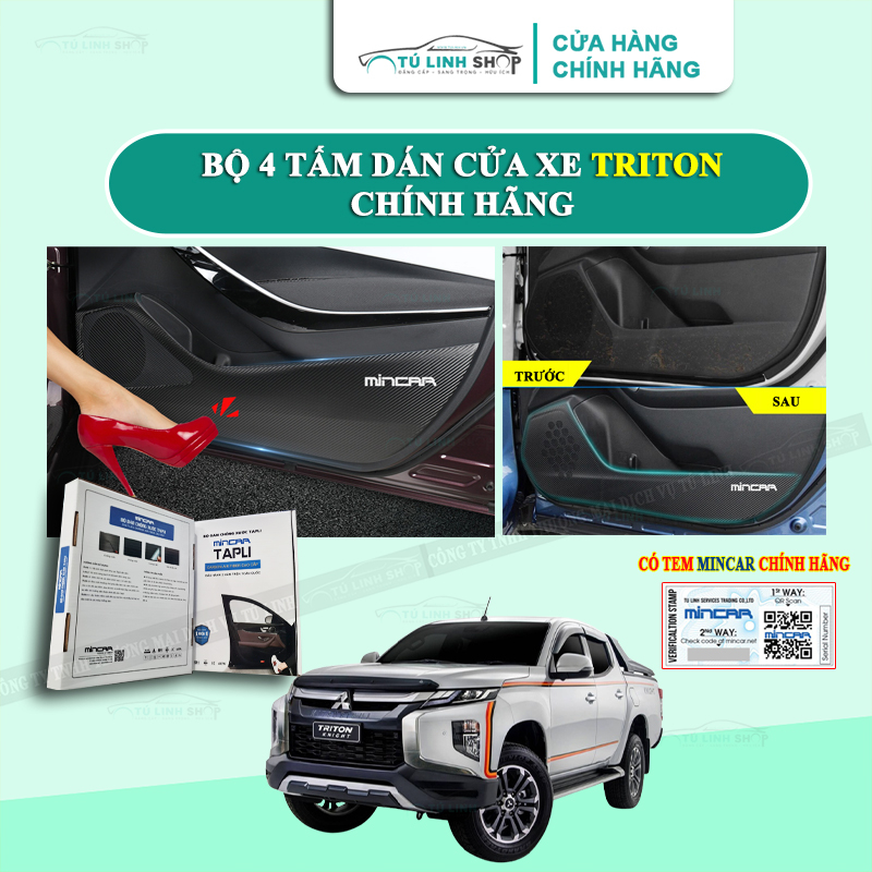 Bộ 4 Tấm dán Tapli xe TRITON chống trầy xước cửa xe, chống xước tapi cửa ô tô bằng Carbon Air Fiber cao cấp