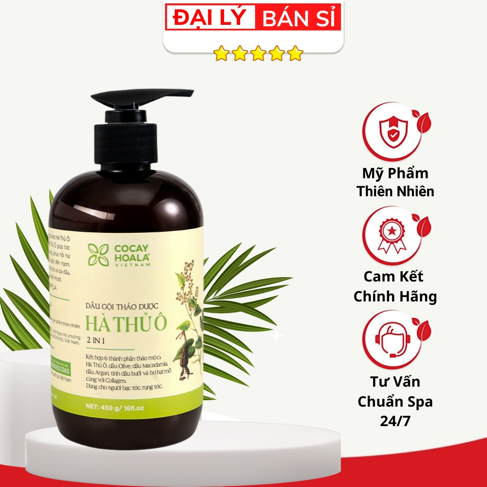 Dầu Gội Hà Thủ Ô Cỏ Cây Hoa Lá 450ml Đen Tóc Thảo Dược Cao Cấp Thiên Nhiên Organic Phục Hồi Ngăn Rụng Dưỡng Tóc Mềm Mượt