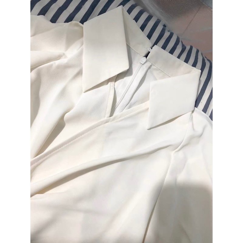 Váy sơ mi chữ A hở vai eo cao cho nữ thanh lich màu be