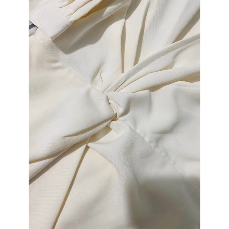 Váy sơ mi chữ A hở vai eo cao cho nữ thanh lich màu be