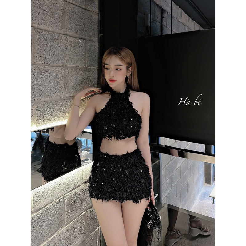 Set áo yếm chân váy kim sa lông