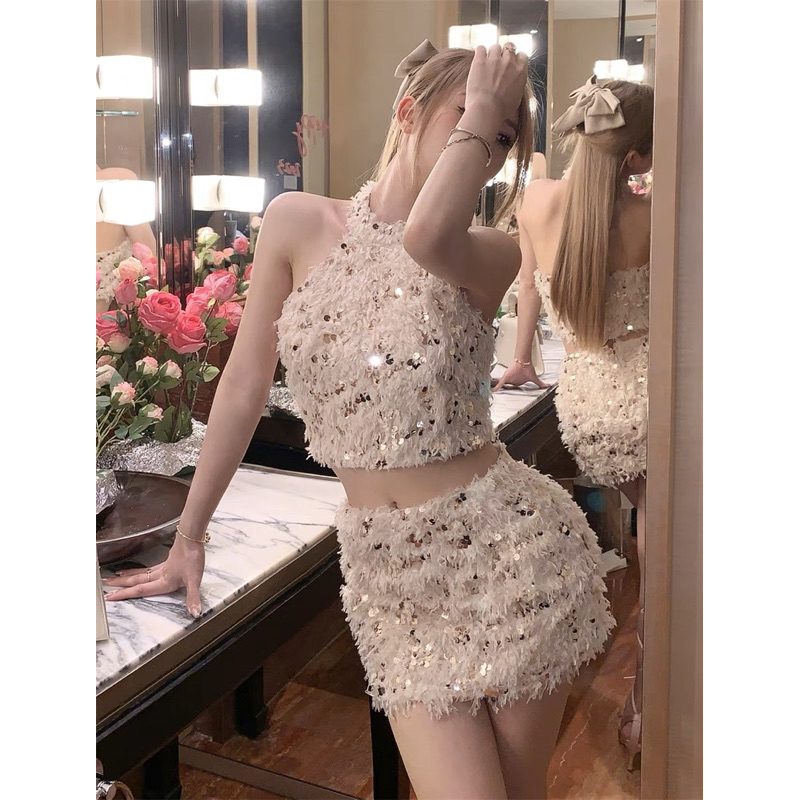 Set áo yếm chân váy kim sa lông