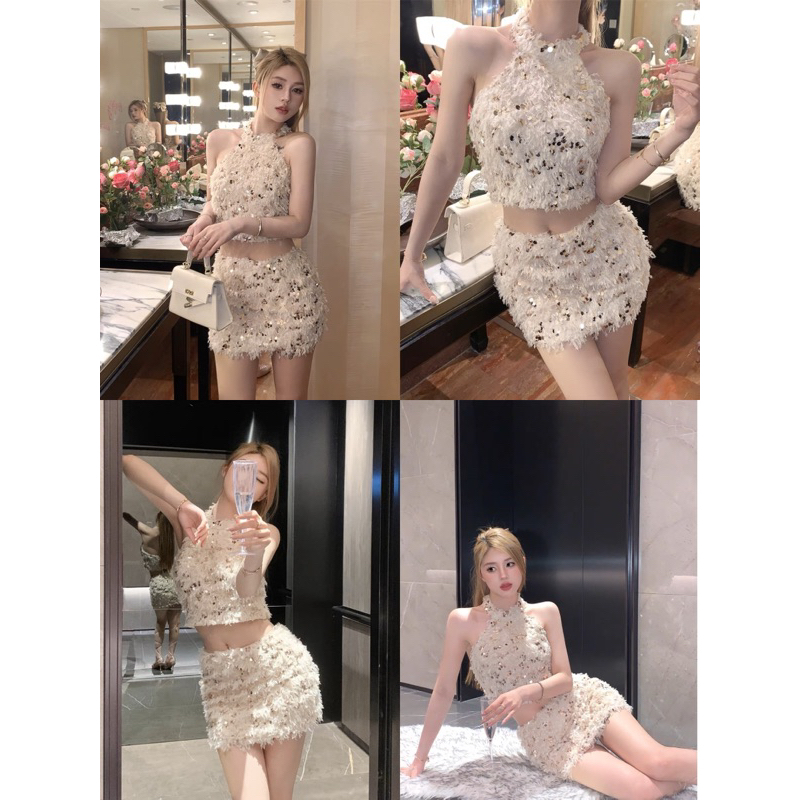 Set áo yếm chân váy kim sa lông