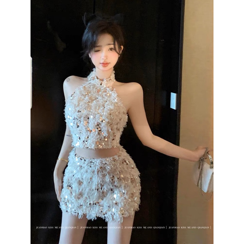 Set áo yếm chân váy kim sa lông