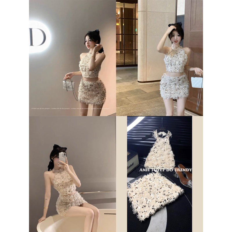 Set áo yếm chân váy kim sa lông