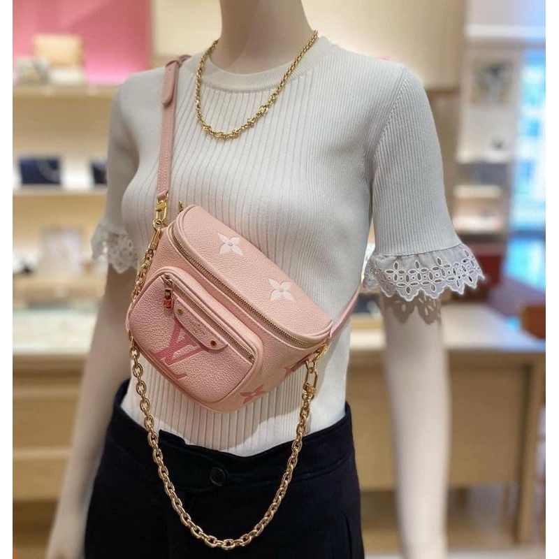 Túi đeo bụng nữ mini sz17cn da bò kim loại vàng ánh kim cực đẹp