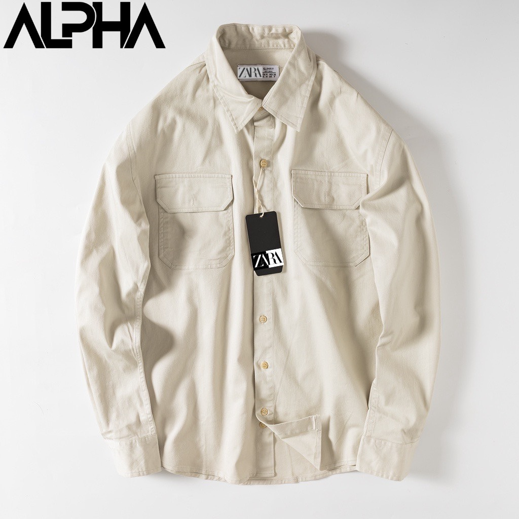 Áo sơ mi kaki nam dài tay form rộng GENZAPLPHA cao cấp, sơ mi kaki 2 túi dày dặn chuẩn kaki