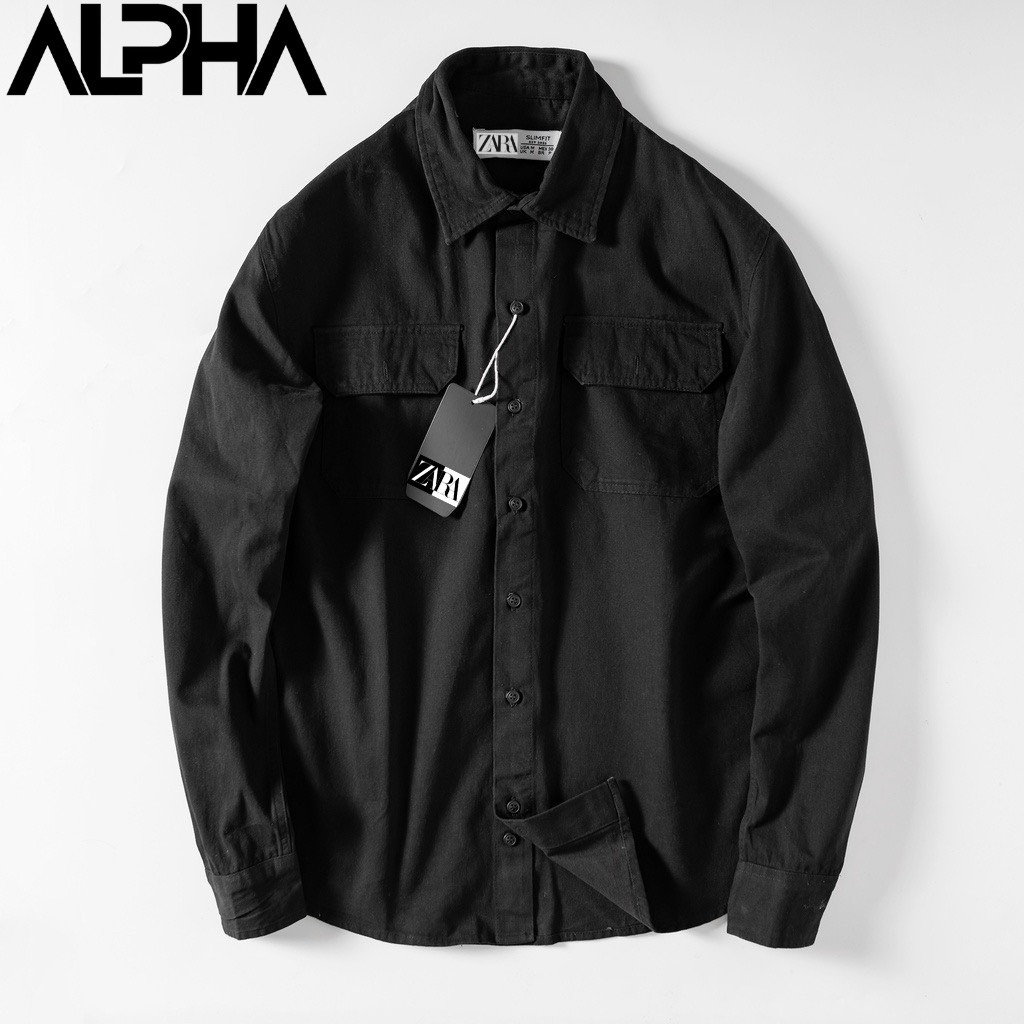 Áo sơ mi kaki nam dài tay form rộng GENZAPLPHA cao cấp, sơ mi kaki 2 túi dày dặn chuẩn kaki