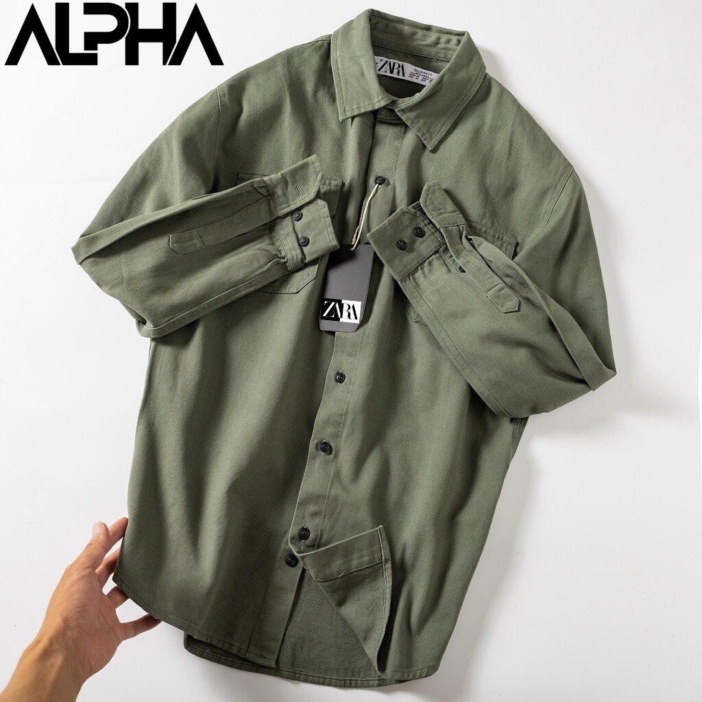 Áo sơ mi kaki nam dài tay form rộng GENZAPLPHA cao cấp, sơ mi kaki 2 túi dày dặn chuẩn kaki