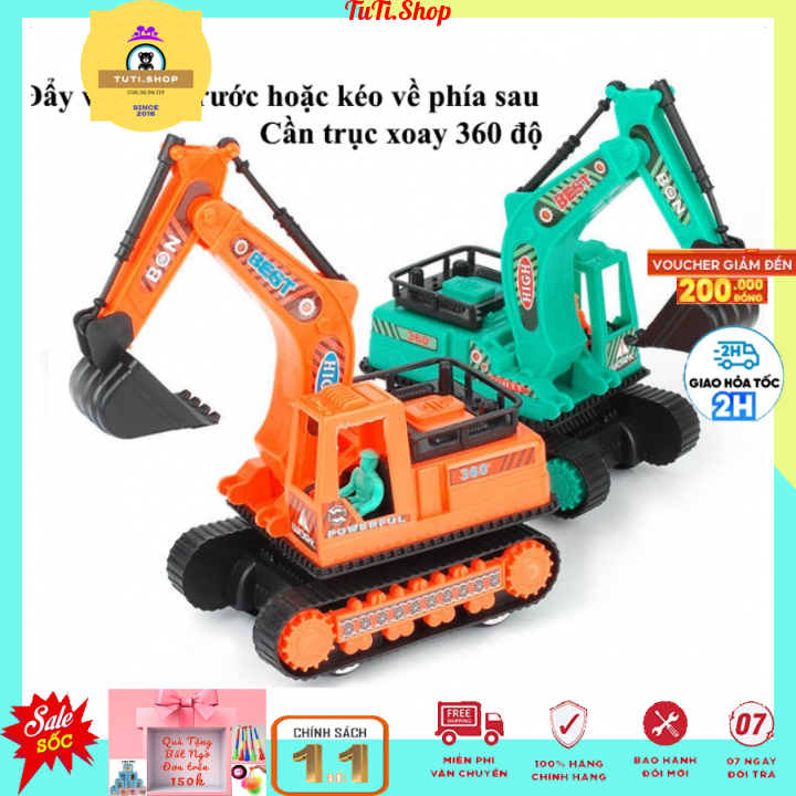Xe ô tô đồ chơi xây dựng, máy xúc, quay 360 độ, chạy đà, cần cẩu, xe móc, xe nâng chất liệu nhựa bền đẹp an toàn cho bé