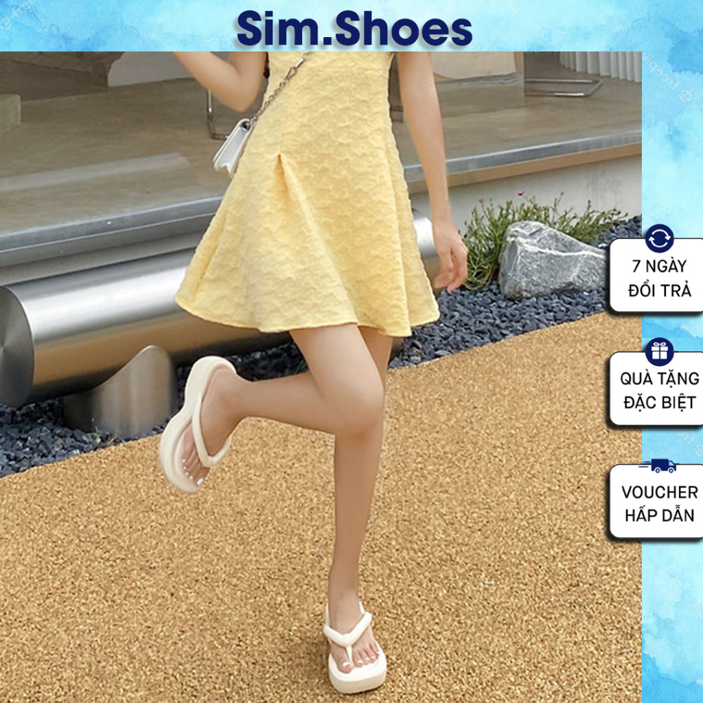 Dép đi biển xỏ ngón đế dày 5cm chống trượt thoải mái phong cách hàn quốc cho nữ dép tông mùa hè đi biển new 2023 mã 01