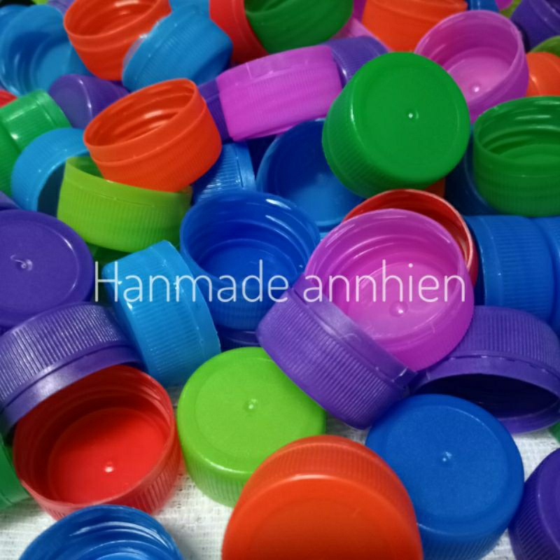 100 Nắp chai nhựa 3cm trộn màu - Đồ chơi mầm non, chơi ghép hình, làm hoa......
