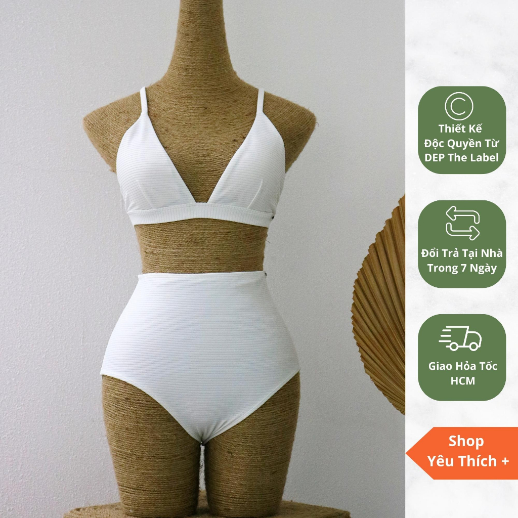 Bikini đi biển hai mảnh Virginia màu trắng Stripe White, quần bikini cạp cao, đồ bơi nữ gợi cảm, sẵn mút ngực-Đẹp Bikini