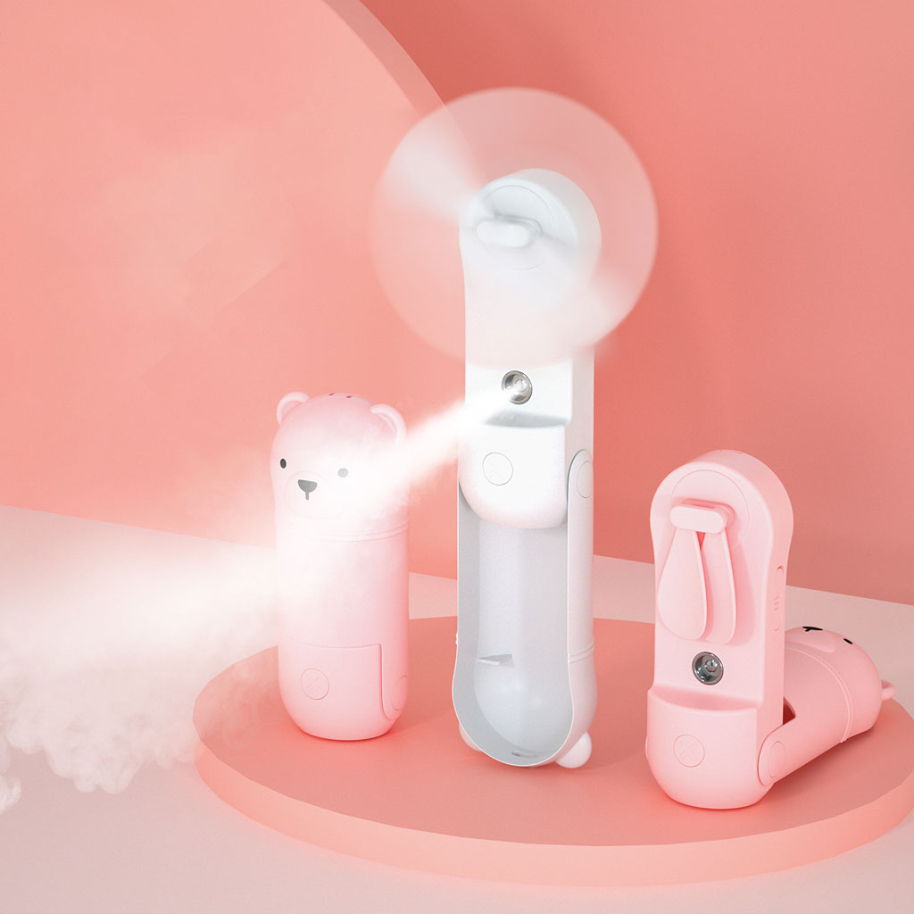 Quạt Cầm Tay Mini Sạc Điện Gấp Gọn Tích Hợp Phun Sương Mát Lạnh - QC02