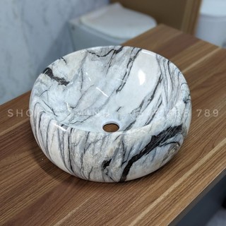 Chậu rửa mặt - Lavabo tròn đặt bàn hoa văn vân đá xám cao cấp, đường kính 40cm.