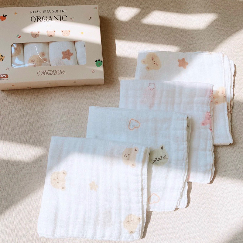 Set 5 khăn sữa Sợi tre cho bé 30*30cm Monona, chất liệu Organic mềm mại