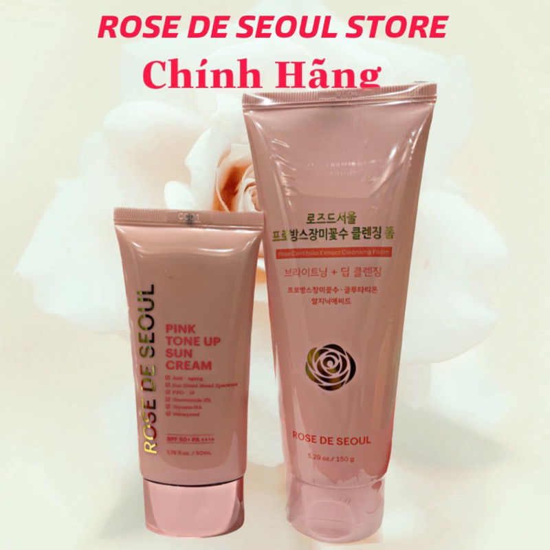 Combo kem chống nắng rose de seoul 50ml hạn dùng 2026 và sữa rửa mặt rose de seoul date 2025
