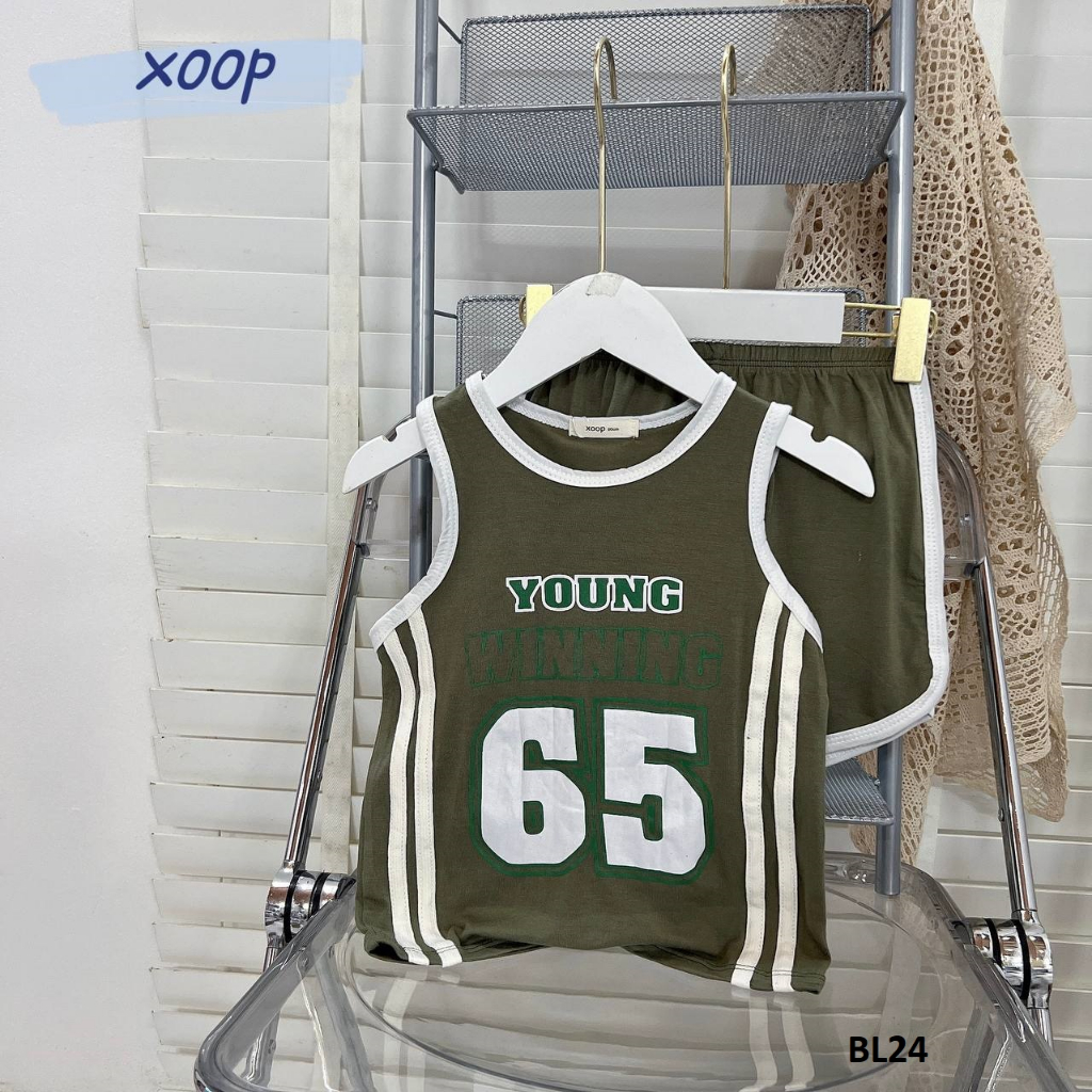 Bộ ba lỗ XOOP cotton lụa thể thao in  số 65 cho bé (11-25kg) BL24,Đồ bộ thời trang quần áo trẻ em Shop Phúc Yến