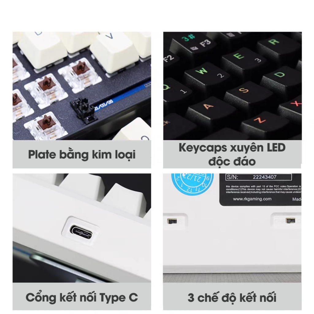 [FREESHIP] Bàn Phím Cơ RK61 Version 4 Không Dây - HOTSWAP -  Bluetooth 5.1 - Wireless 2.4G - Led RGB - Phần mềm Custom