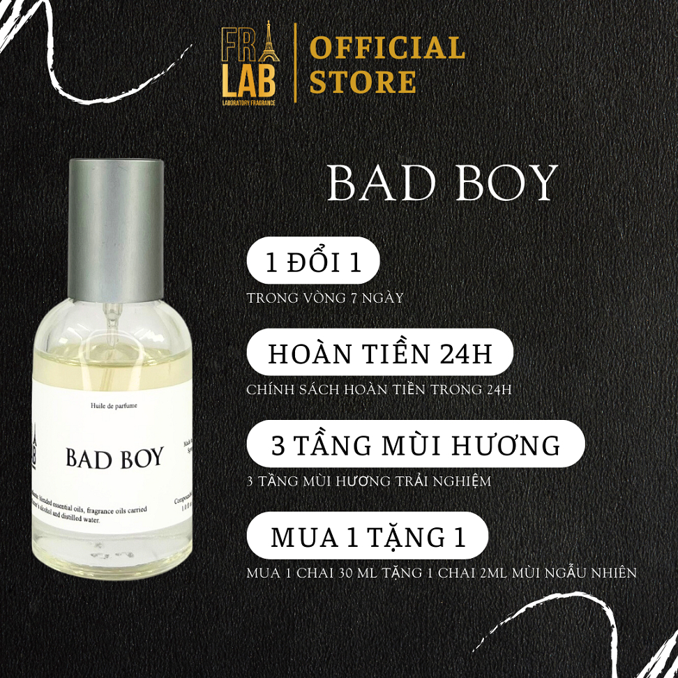 Nước Hoa Nam Fralab Bad Boy Nam Tính, Gợi Cảm, Mạnh Mẽ Chai Lớn 30ml