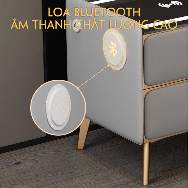 Tủ Đầu Giường Thông Minh, Tab Đầu Giường Đa Năng Có Khoá Vân Tay, Loa Bluetooth, Sạc Không Dây, Cổng USB, Đèn 3 Màu.
