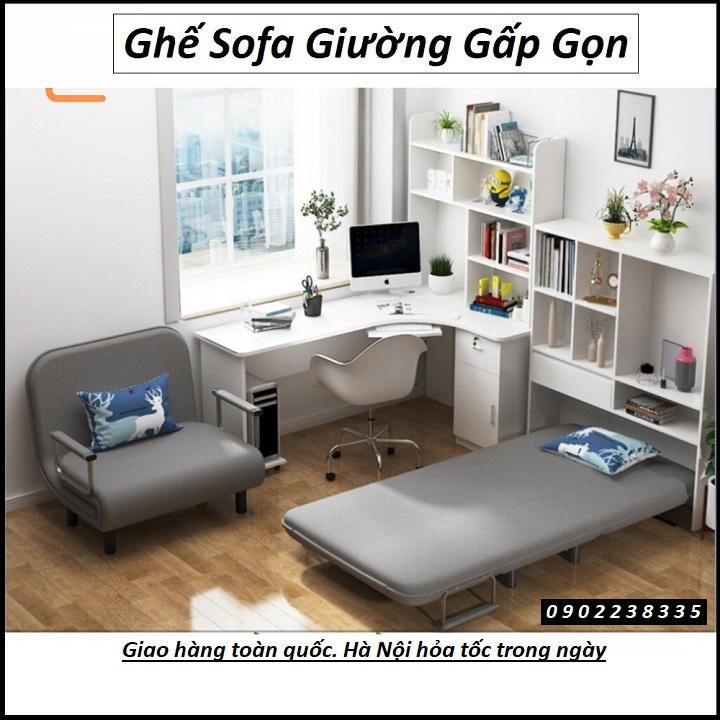 Giường Sofa Gấp Gọn Thành Ghế Sofa. Ghế Sofa Giường Phong Cách Hàn Quốc. Nhiều Chế Độ Ngả Lưng. Kèm 2 Gối