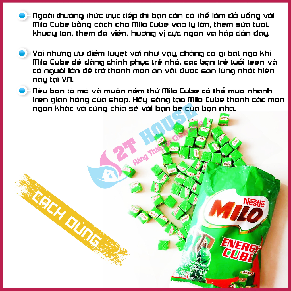 Kẹo milo cube/kẹo cacao sữa siêu thơm ngon Nestle Thái Lan bịch 100 viên 2T House Shop Hàng Thái Lan Nội Địa Chính Hãng
