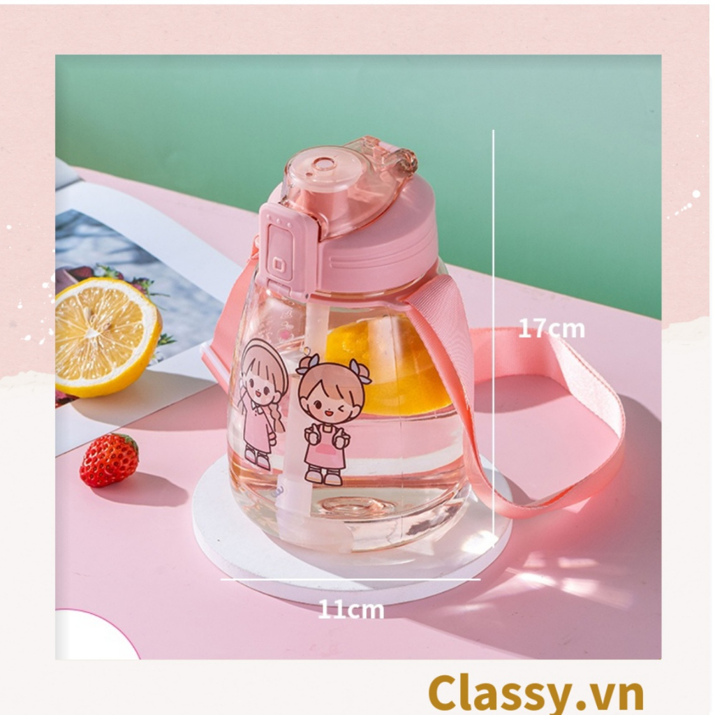 Bình đựng nước 1L  Classy có ống hút tiện lợi, họa tiết hoạt hình dễ thương PK1096